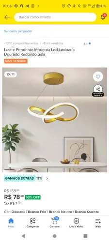 Luste Pendente Led, luminaria dorado redonda sala<br>luminaria dorada <br>Redonda Sala<br>III