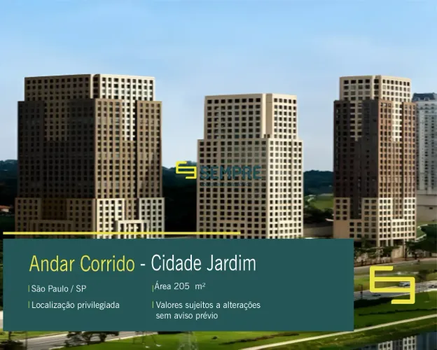 Andar corrido para alugar na Cidade Jardim em São Paulo/ SP