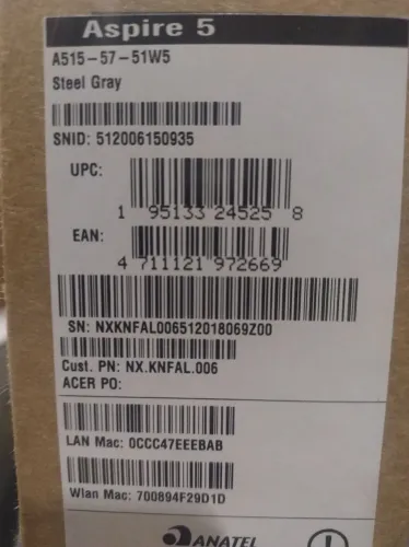 Notebook Acer Aspire 5 - A515-57-51W5<br><br>A515-57-51W5