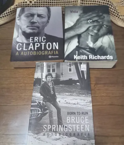 Lote 3 livros biografias Rock Eric Clapton Keith Richards Bruce Springsteen
