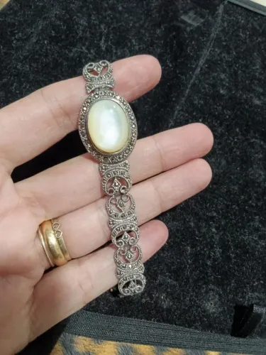 Pulseira prata 925 com marcassitas e madrepérolas