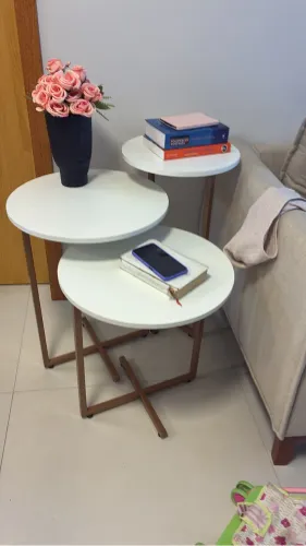 Kit 3 mesas redondas pés de ferro