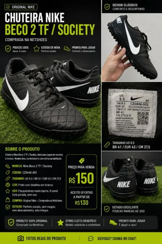 Chuteira Nike Beco 2 Society Original - Tam. 41