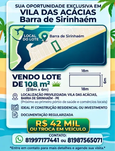 Vendo terreno na praia de Sirinhaém-PE
