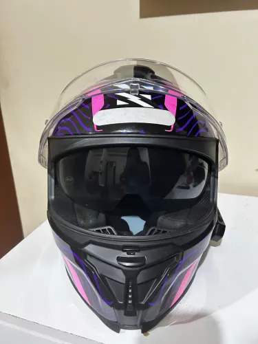 Capacete Norisk strass II fusion preto, roxo e rosa - 56