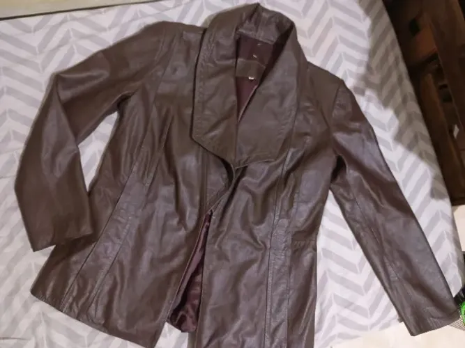 Casaco Blazer Feminino Mc Benett Couro Legítimo Marrom - Tamanho G (Seminovo)