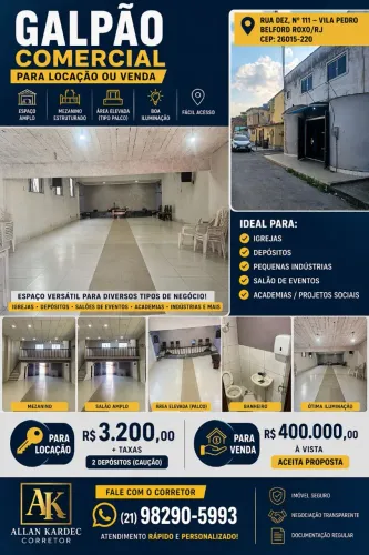 GALPÃO COMERCIAL À VENDA OU LOCAÇÃO - BELFORD ROXO/RJ