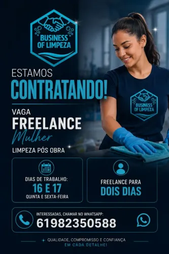 Vaga Freelancer para Mulher - Limpeza Pós-Obra | Dias 16 e 17