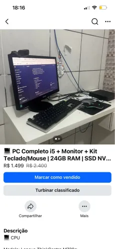 PC COMPLETO i5 8ª Geração + 24GB RAM + SSD 256GB + Monitor