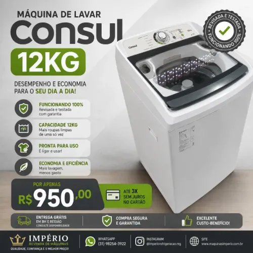 MA24 - Máquina de Lavar Consul 12kg - Revisada, Testada e Funcionando 100%