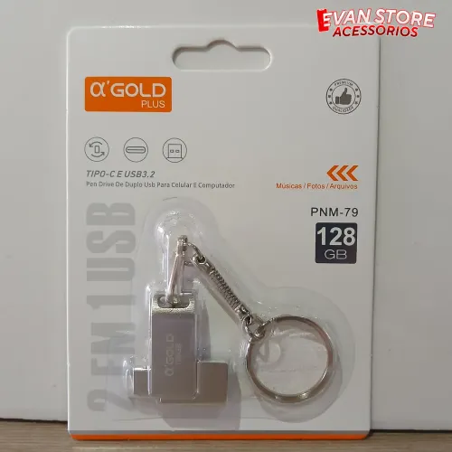 Pendrive 128GB Usb e tipo-c para celular e PC Alfa'Gold 2 em 1