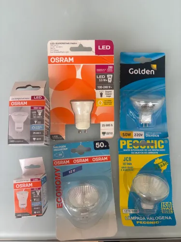 Kit Lâmpadas LED e Halógenas OSRAM e Golden - GU10 / MR16 - Novas
