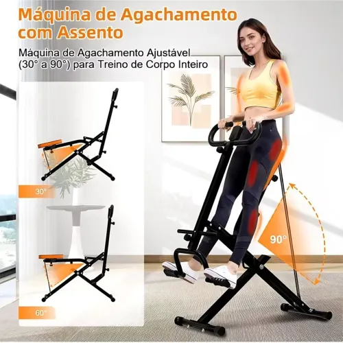 Máquina De Agachamento Simulador De Remo Dobrável Fitness Exercício em Casa.