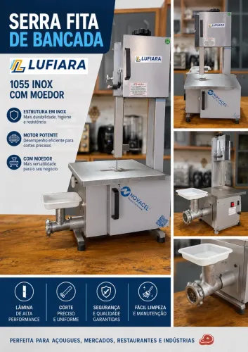 Serra Fita de Bancada Lufiara 1055 em Inox com Moedor