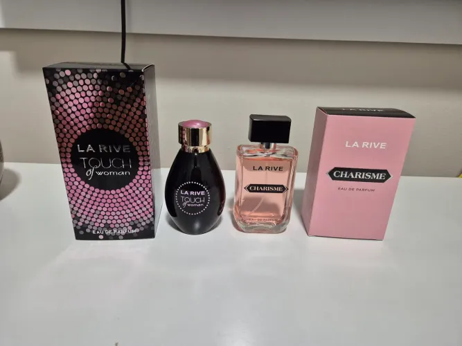 Kit 3 perfumes da la rive + brinde: "touch of woman"; "charisme" e "cute"
