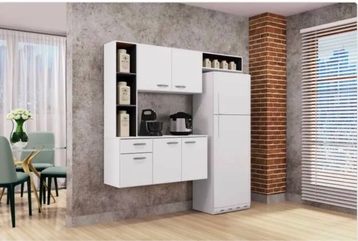 Cozinha Suspensa Aurora 163 Branco/Preto