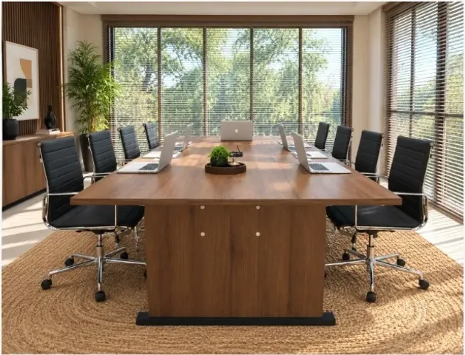Mesa de Reunião Walnut Delluxe. Alto Padrão Com Tomadas: L200cm x P130cm x A74cm