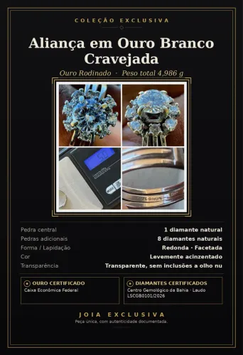 Jóia Exclusiva - Aliança em Ouro Branco com Diamantes Naturais