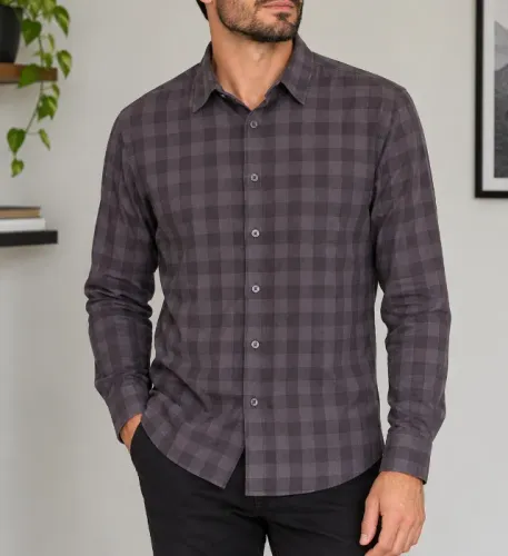 camisa masculina request manga longa xadrez chumbo