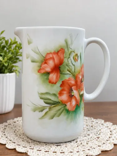Leiteira Porcelana com Flores 600ml Cozinha e Decoração