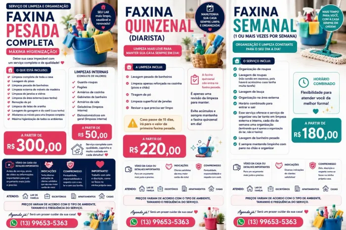 Faxina e diarista confiança e zelo 