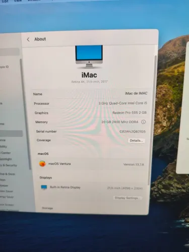 Imac  Retina 4k 21.5  2017 Core i5 Quad-Core