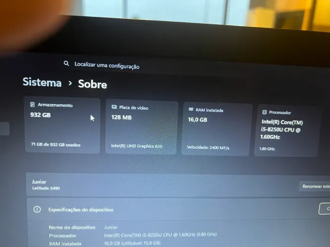 Notebook Dell Latitude 5490 | i5 8ª Ger | 16GB RAM | SSD 1TB (Raridade)