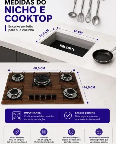 Vendo Fogão Cooktop Gás 5 Bocas Tripla chama