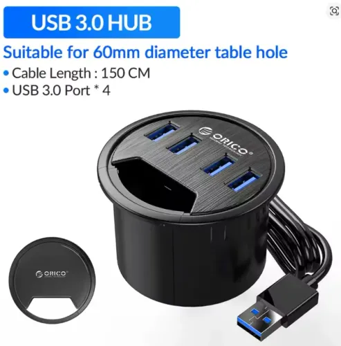 Hub USB de embutir na mesa