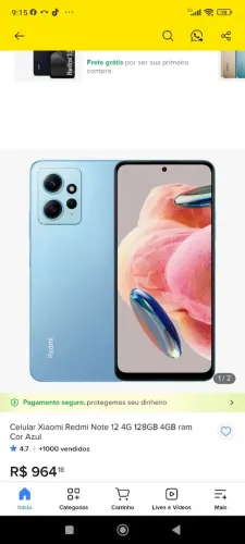 Celular Redmi note 12, usado, mas com poucas marcas de uso, sem carregador
