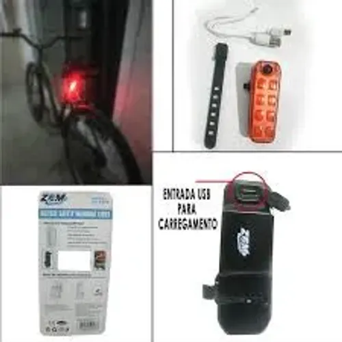 Lanterna Farol Traseiro Sinalizador de Bicicleta Recarregável USB