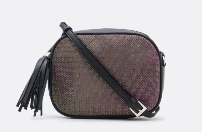 Bolsa ombro preta Feminina Pequena com fio metalizada