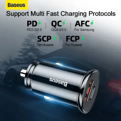 Carregador Turbo Baseus Baseus 30w Veicular, Android e iPhone 