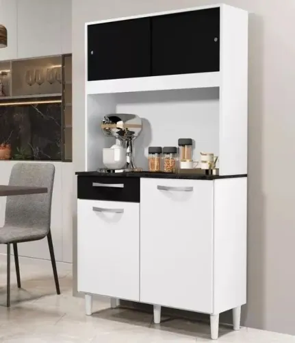 Armário de Cozinha 2 Portas 90Cm Preto 