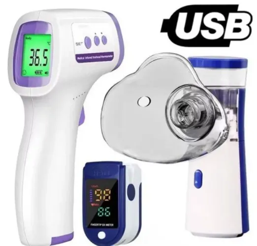 Kit de saúde completo - termômetro, oxímetro e nebulizador