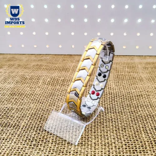 Pulseira Bracelete Unissex Magnética Aço Inox Dourado