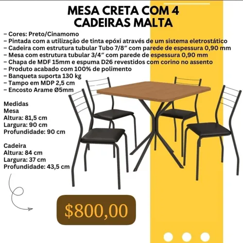 Mesa Creta com 4 cadeiras malta 