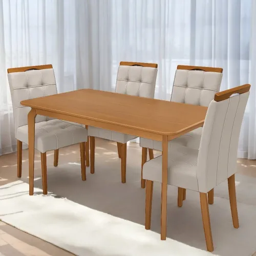 Mesa Alegra 120 Cinamomo com 4 Cadeiras Sophia Veludo Bege tt97