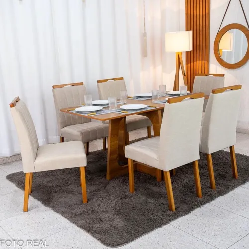 Mesa de Jantar Dubai Tampo Londres Cinamomo 160x80 Cel Móveis + 6 Cadeiras- Entrega Rápida