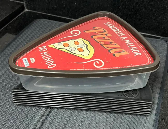 Conjunto de pratos e pote de plástico para pizza