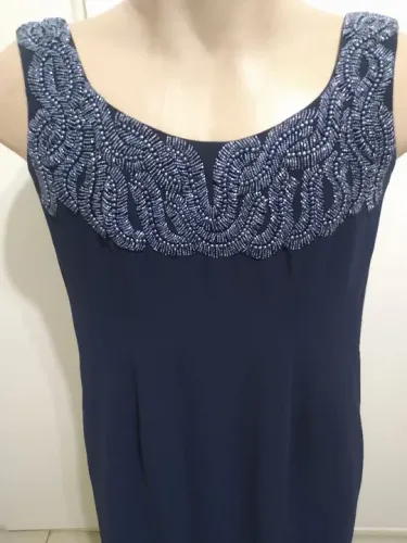 Vestido Longo Azul Bordado
