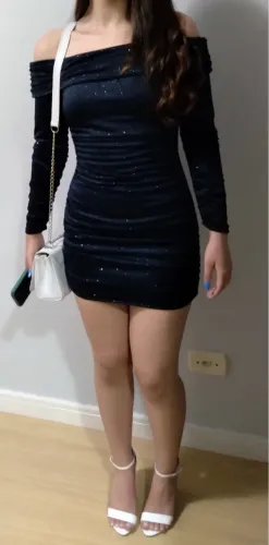 Vestido azul drapeado tamanho PP