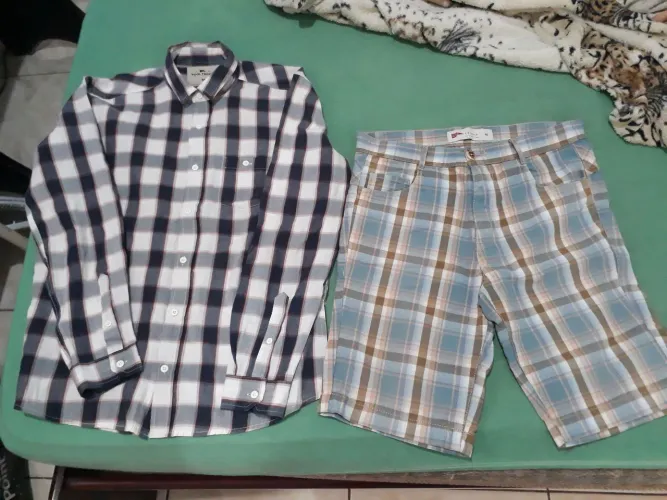 Conjunto de camisa e bermuda xadrez Pool M