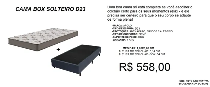 CAMA BOX SOLTEIRO D23 POR 14CM DE ALTURA