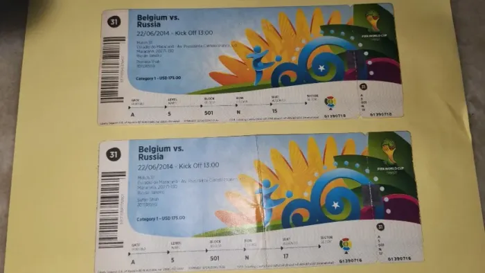 Ingressos do Jogo copa do mundo de 2014 Maracanã Bélgica x Russia 22-06-2014