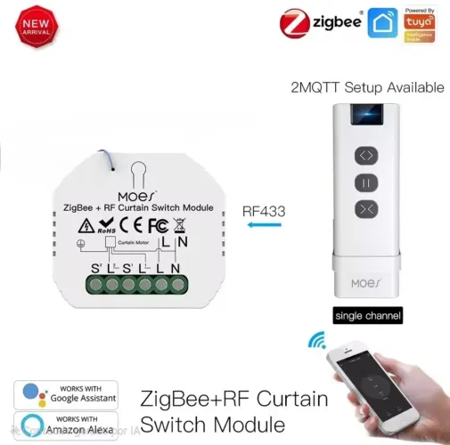 Módulo Interruptor Cortina Inteligente Zigbee + controle RF Moes