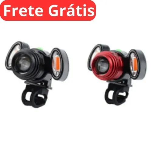 Farol Lanterna para Bike com 3 Focos Led e Zoom