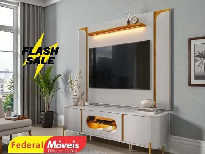 Painel + Rack com Led Off White ENTRE EM CONTATO