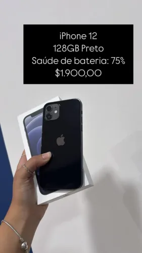  iPhone 12 / 128 GB / Preto / Saúde de bateria 75% / Loja Fisica com garantia