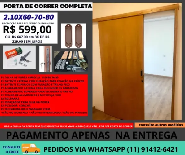 Porta Suspensa de correr 2.10x60 codp21 - frete a-c